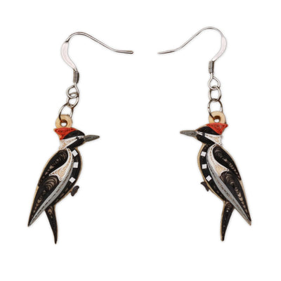 Hand Quilled Pileated Woodpecker Earrings #QE12179