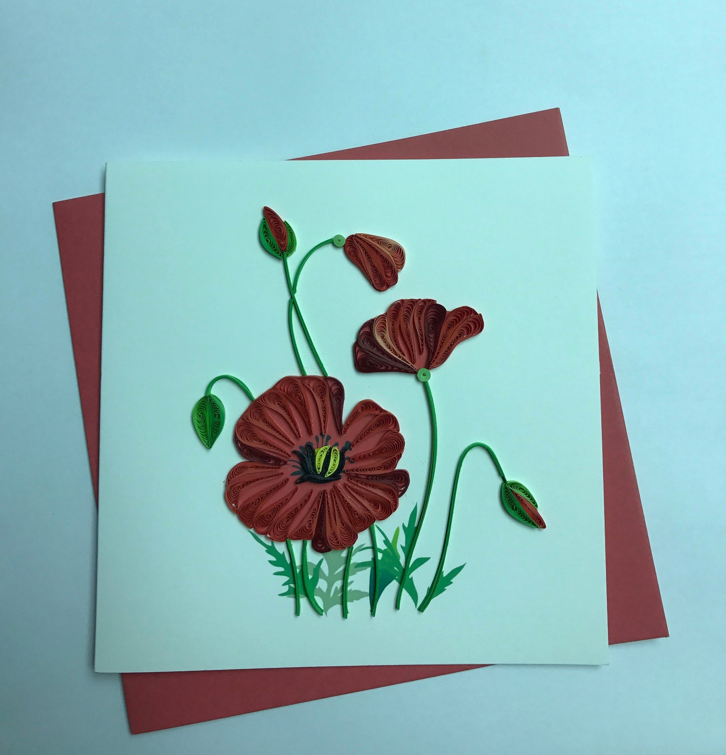 Hand Quilled Greeting Card Poppy #QC12066