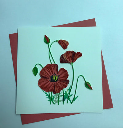 Hand Quilled Greeting Card Poppy #QC12066