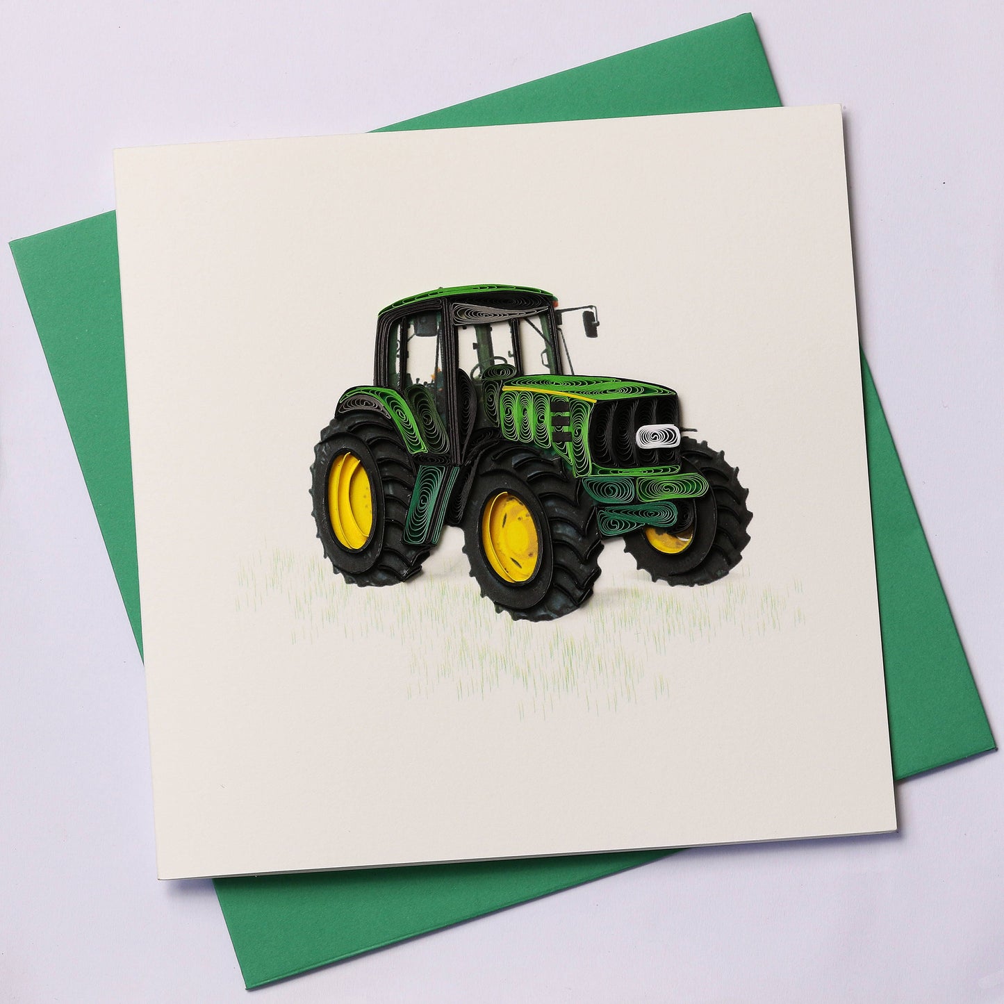 Hand Quilled Greeting Card Green Tractor #QC10416
