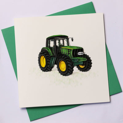 Hand Quilled Greeting Card Green Tractor #QC10416