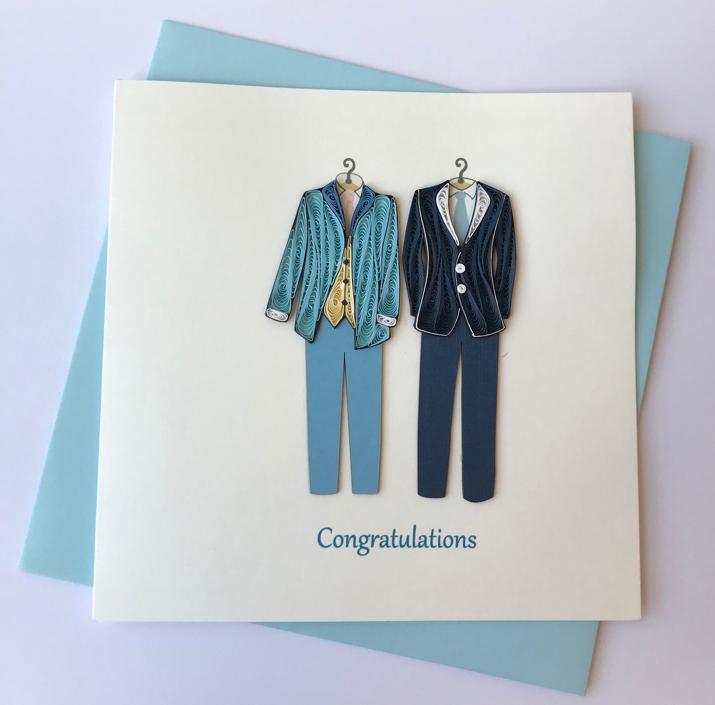 Hand Quilled Greeting Card GROOMS WEDDING LGBT #QC10544