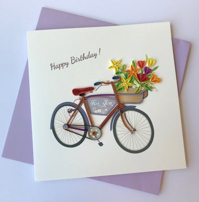 Hand Quilled Greeting Card Happy Birthday Bike #10561
