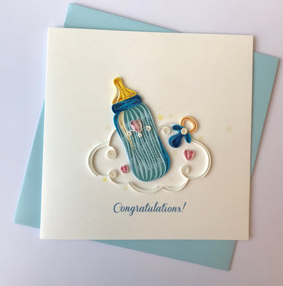 Hand Quilled Greeting Card Boy Congratulations #QC10573