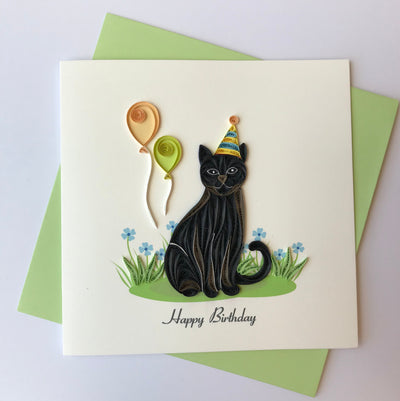 Hand Quilled Greeting Card Cat Happy Birthday #10571