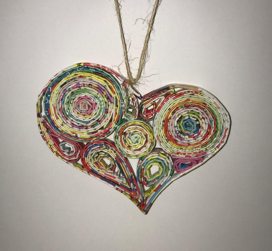 Hand Quilled Recycled Magazine Heart Ornament  #QO10674