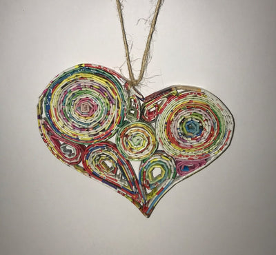 Hand Quilled Recycled Magazine Heart Ornament  #QO10674