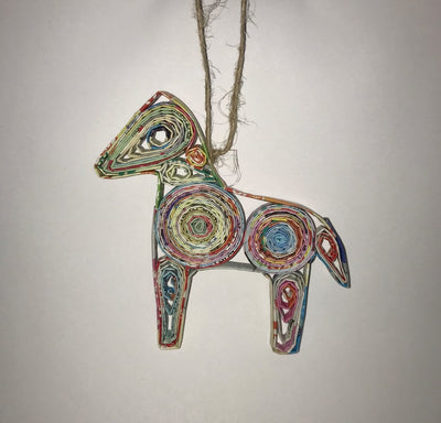Hand Quilled Recycled Magazine Horse Ornament #QC10648