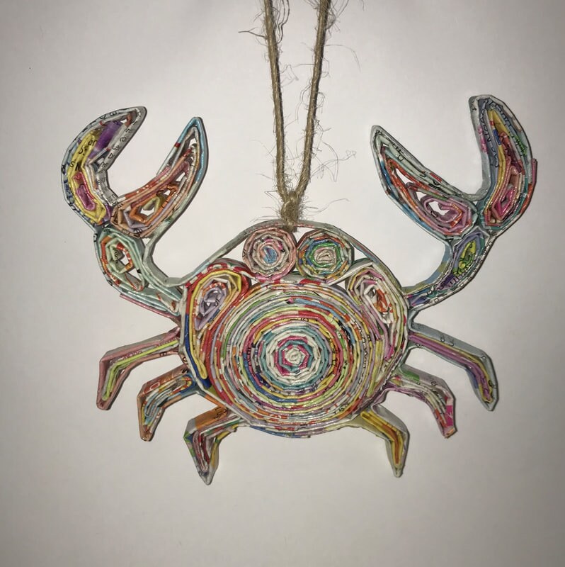 Hand Quilled Recycled Magazine CRAB Ornament #QO10652