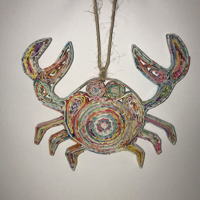 Hand Quilled Recycled Magazine CRAB Ornament #QO10652