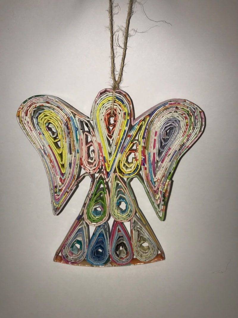 Hand Quilled Recycled Magazine ANGEL Ornament #QO10657