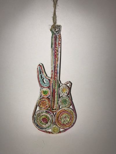 Hand Quilled Recycled Magazine Guitar Ornament #QO10665