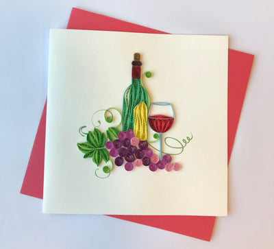 Hand Quillled Greeting Card WIne Bottle #QC10762