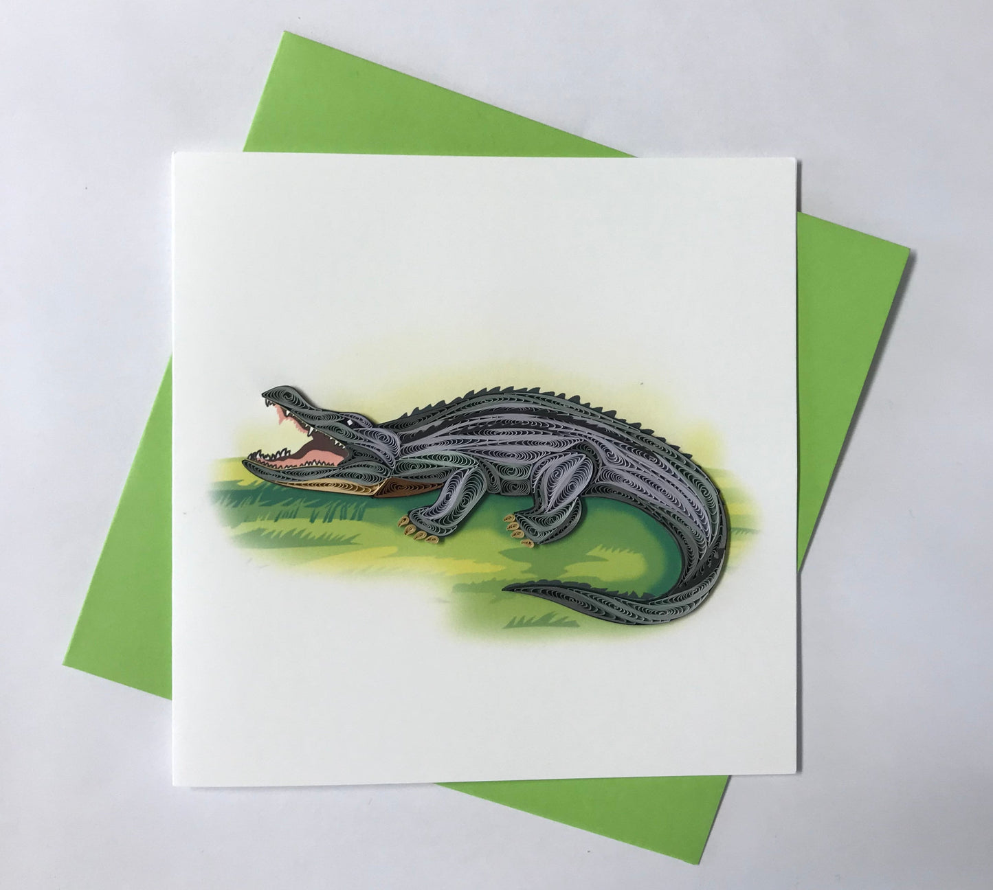 Hand Quilled Greeting Card Crocodile #QC