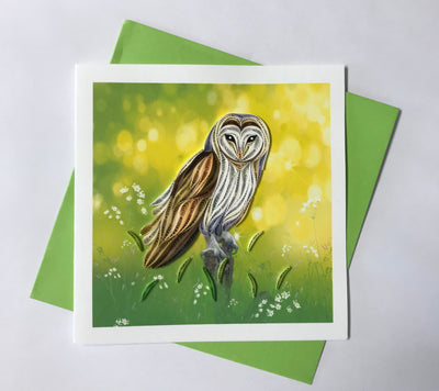 Hand Quilled Greeting Card Barn Owl #QC10912