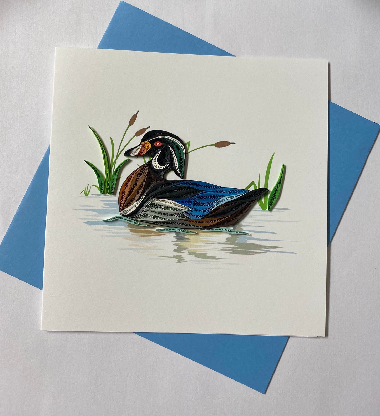 Hand Quilled Greeting Card WOOD DUCK #QC