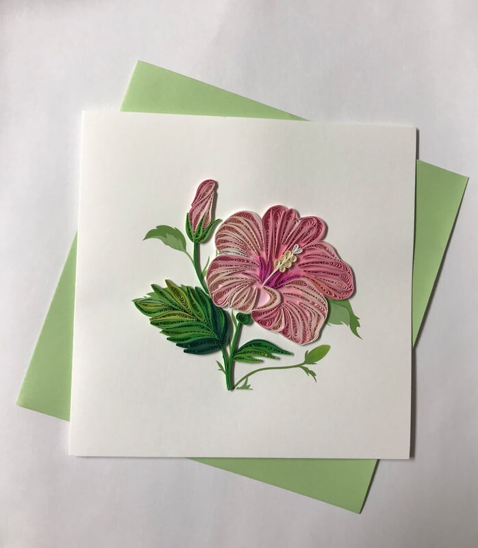 Hand Quilled Greeting Card Hibiscus #10620