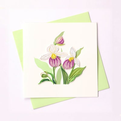 Hand Quilled Greeting Card LADY SLIPPER #QC10499