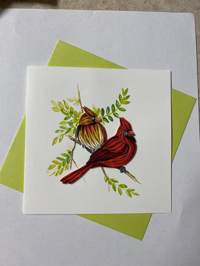 Hand Quilled Greeting Card Cardinal Pair #QC11024