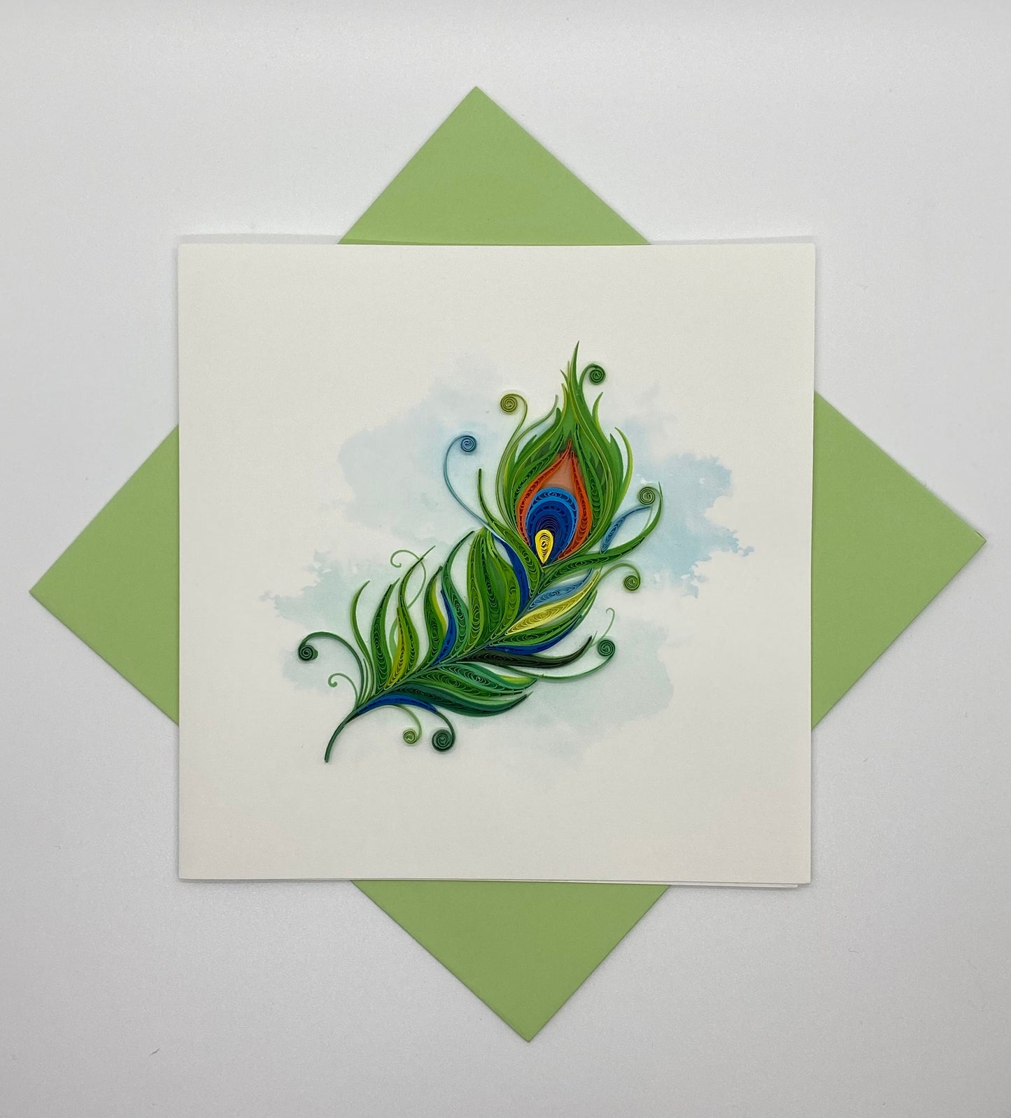 Hand Quilled Greeting Card Peacock Feather #QC12023