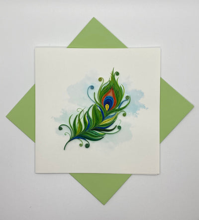 Hand Quilled Greeting Card Peacock Feather #QC12023