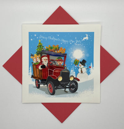 Hand Quilled Christmas Card Santa Truck #QC11154