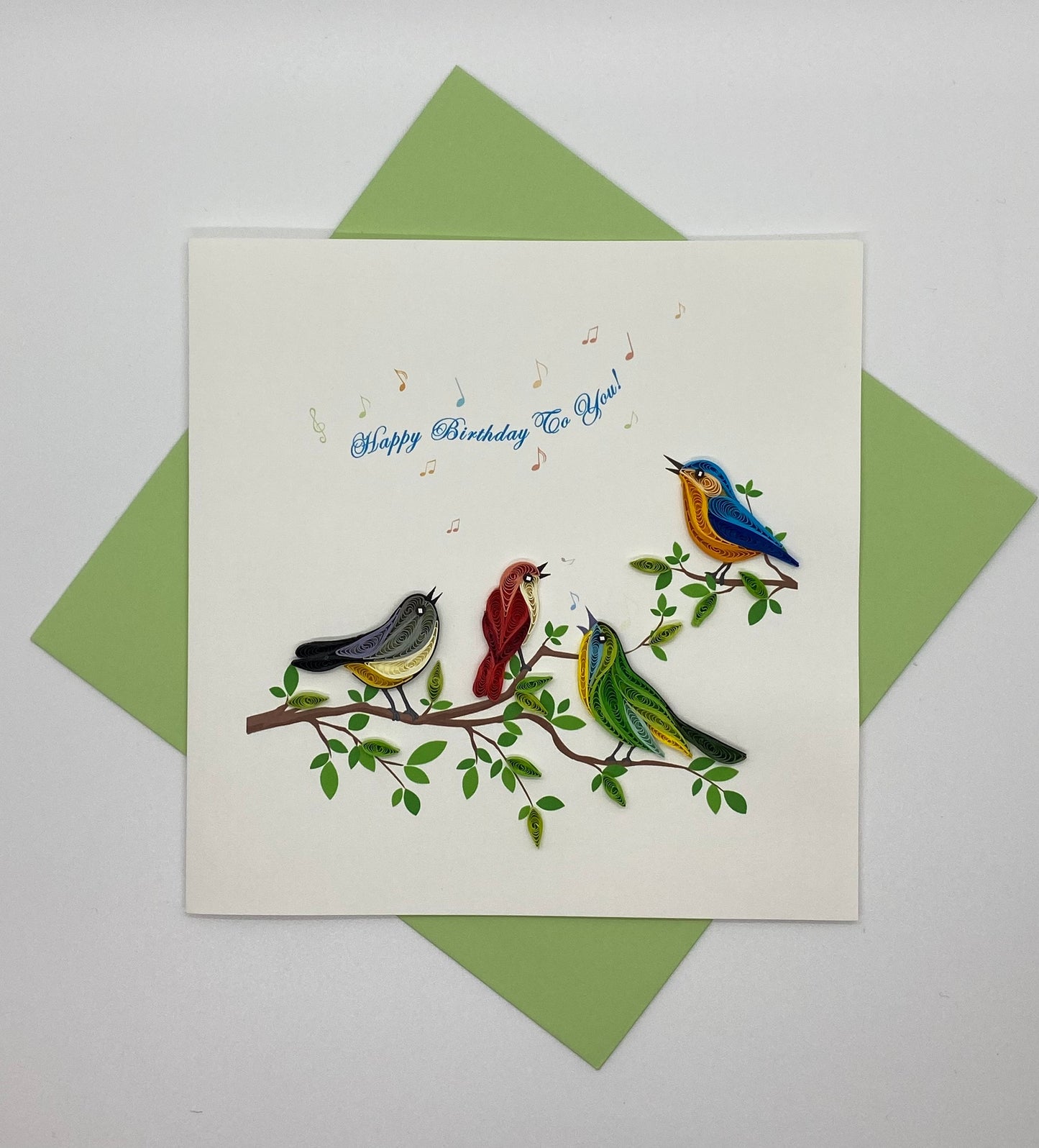 Hand Quilled Greeting Card Happy Birthday Birds #QC12016