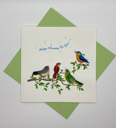 Hand Quilled Greeting Card Happy Birthday Birds #QC12016
