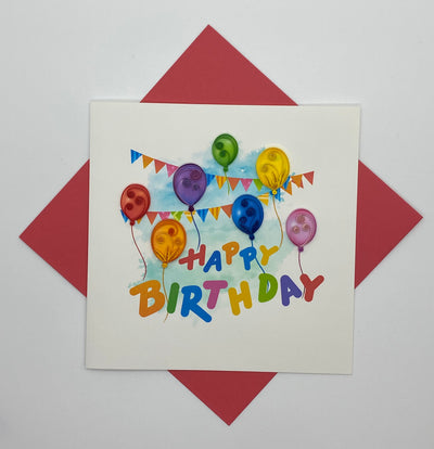 Hand Quilled Greeting Card Happy Birthday Balloons #10536